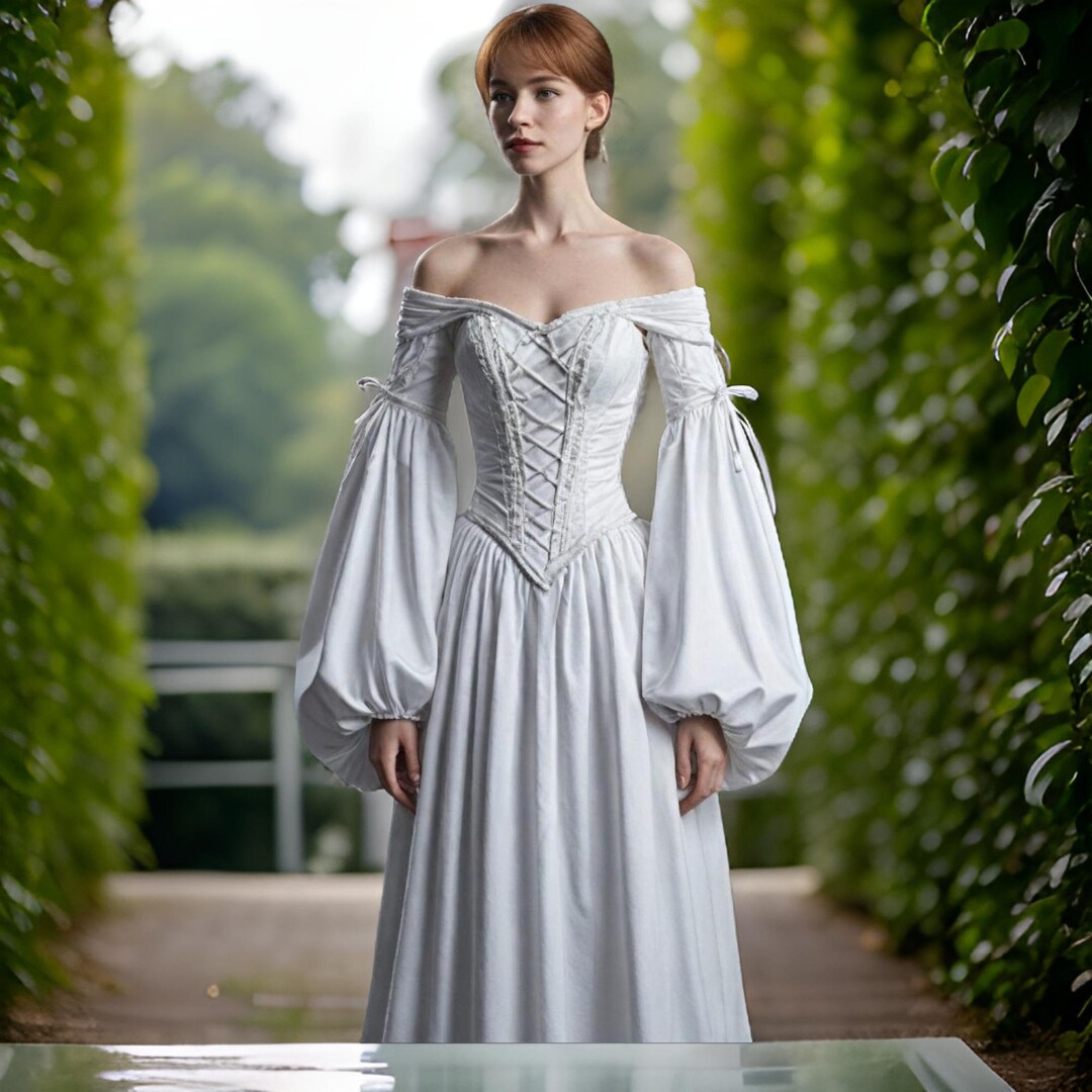Off Shoulder Medieval Women Dress Puffed Sleeves Wedding Wear Maxi Dress Victorian 19th Century Corseted Dress Renaissance Cosplay Tunic Etsy Canada