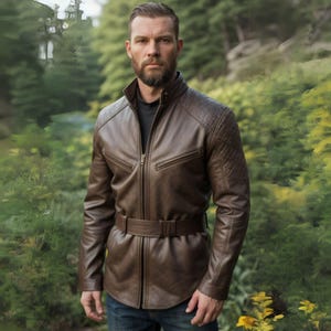 Custom Made Viking Leather Jacket | Medieval Warrior Coat with Belt & Quilted Shoulders | Renaissance LARP and Fantasy Cosplay Armor