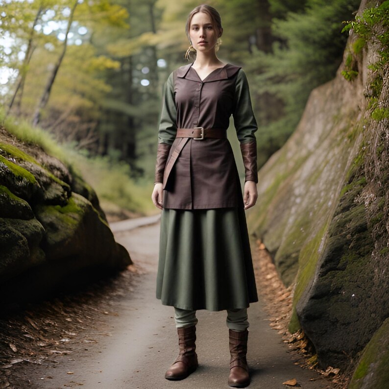 Medieval Warrior Woman Long Tunic | Fantasy Green Archer Dress Skirt ...