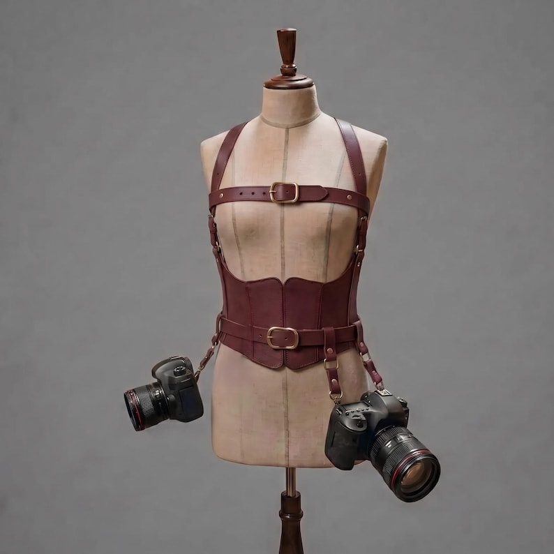 Correa de cámara de cuero genuino de vaca / Arnés para dos cámaras / Arnés para fotógrafo hecho a mano imagen 5