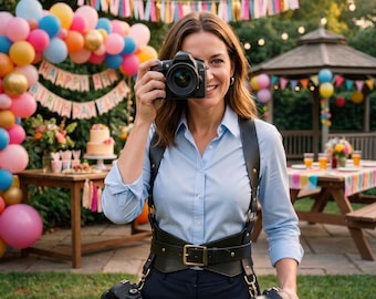 Arnés para cámara de cuero genuino de vaca negro / Correa para dos cámaras para fotógrafos / Soporte de cuero hecho a mano para cámara