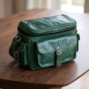 Bolsa para cámara de cuero auténtico / Estuche vintage para cámara réflex digital / Bolsa para cámara de cuero verde / Bolsa para equipo fotográfico