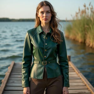 Custom Fit Women&#39;s Viking Leather Jacket | Handmade Medieval Warrior Coat with Belt & Gold Button Closure | Renaissance Tailored Outfit