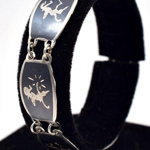 Black Enamel SIAM Thai Dancer Bracelet in Sterling Silver