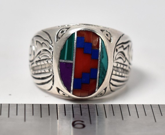 Native American Multi-Gemstone Ring in Sterling S… - image 4
