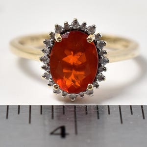 Fire Opal and Diamond Ring in 14K Yellow Gold