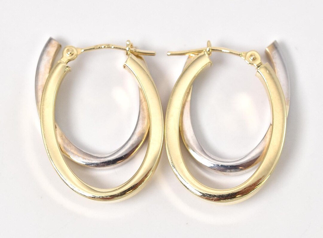 14k Two-Tone Gold Hinge Hammered Hoop Earrings main image 1