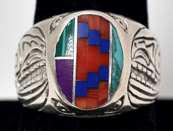 Native American Multi-Gemstone Ring in Sterling S… - image 1