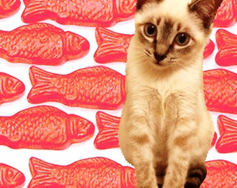 Smiling Cat and Fish Pop Art Print by Giraffes and Robots