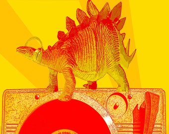 Stegosaurus DJ  POP Art Print by Giraffes and Robots