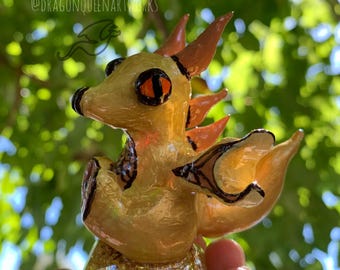 Handmade Miniature Golden Dragon Figurine | Customizable Fantasy Decor