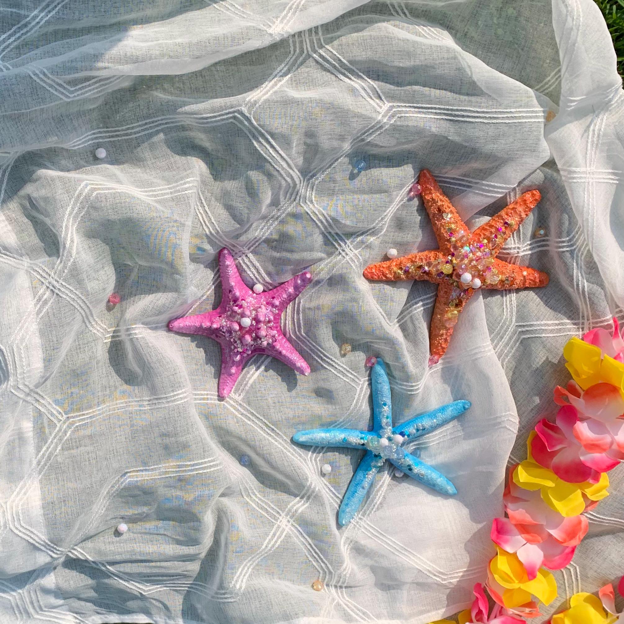 Bedazzled Starfish Decor Piece | Orange, Blue, Pink | Unique Decor