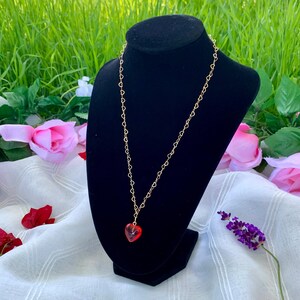 Red Heart Pendant Necklace | Gold Necklace