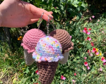 Crochet Ice Cream Cone Keychain | Kawaii Purse Charm