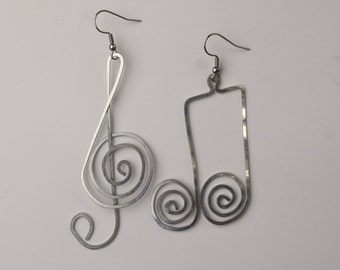 Treble Clef and Note Flat Wire Earrings // Gifts for Musicians.