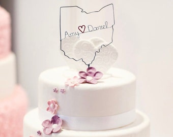 Ohio State Map Personalized Wedding Cake Topper