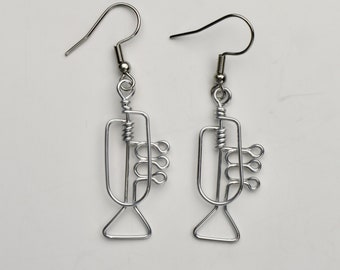 Wire Trumpet Earrings, Gifts for Musicians, Music Instrument Jewelry