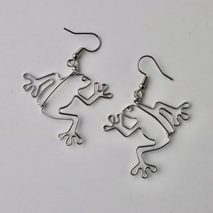 Wire Frog Earrings Dangling, Lightweight, Non-tarnish Custom Jewelry