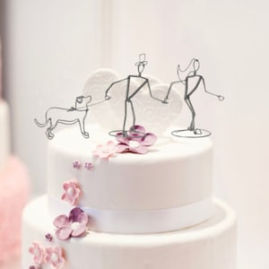 Bride and Groom Walking Dog Wedding Cake Topper