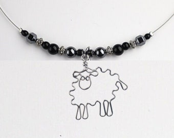 Wire Sheep Pendant or Beaded Necklace