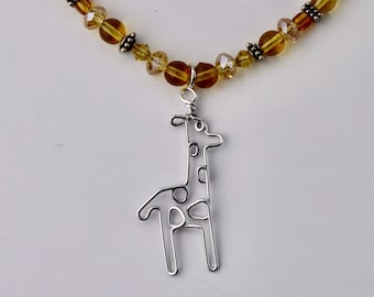 Wire Giraffe Pendant or Beaded Necklace