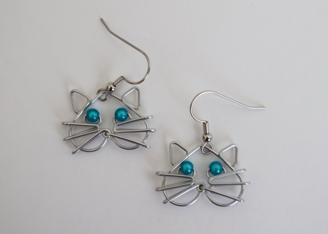 Cat Face Earrings With Miracle Beads // Gift for Cat Lovers Etsy