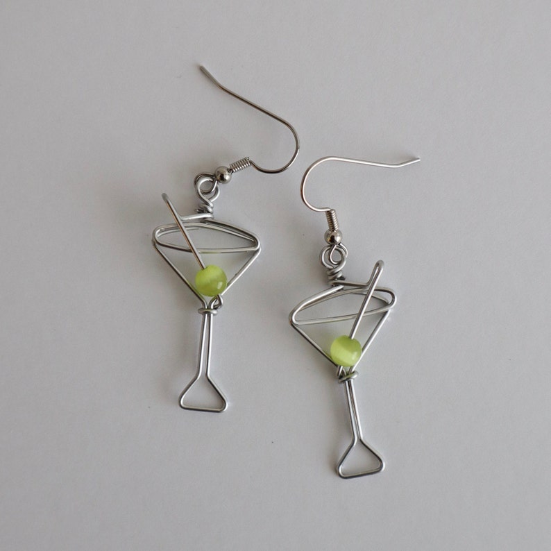 Martini Glass Earrings Unique Gift for Bartenders, Cocktail Earrings, Martini Olive image 3