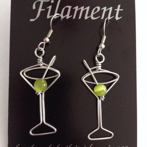 Martini Glass Earrings Unique Gift for Bartenders, Cocktail Earrings, Martini Olive image 6