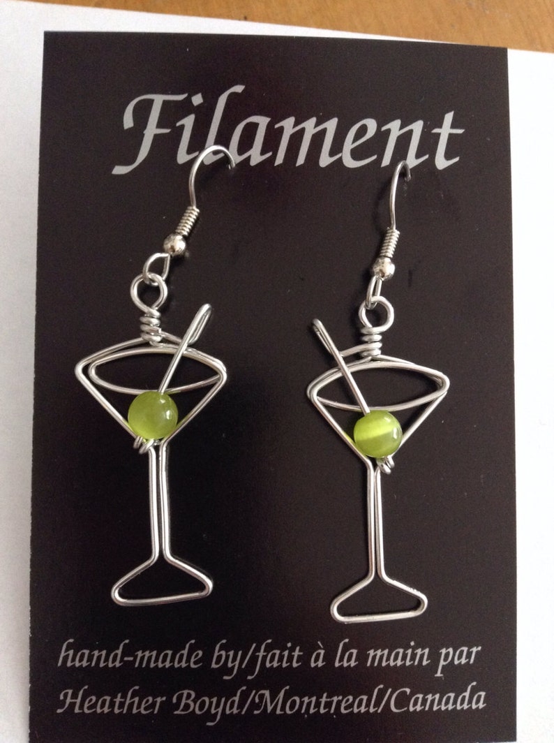 Martini Glass Earrings Unique Gift for Bartenders, Cocktail Earrings, Martini Olive image 6