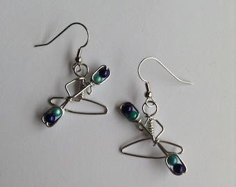 Kayak Earrings with Beads / Gifts for Kayakers / Turquoise Blue