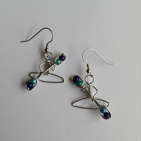 Kayak Earrings with Beads / Gifts for Kayakers / Turquoise Blue