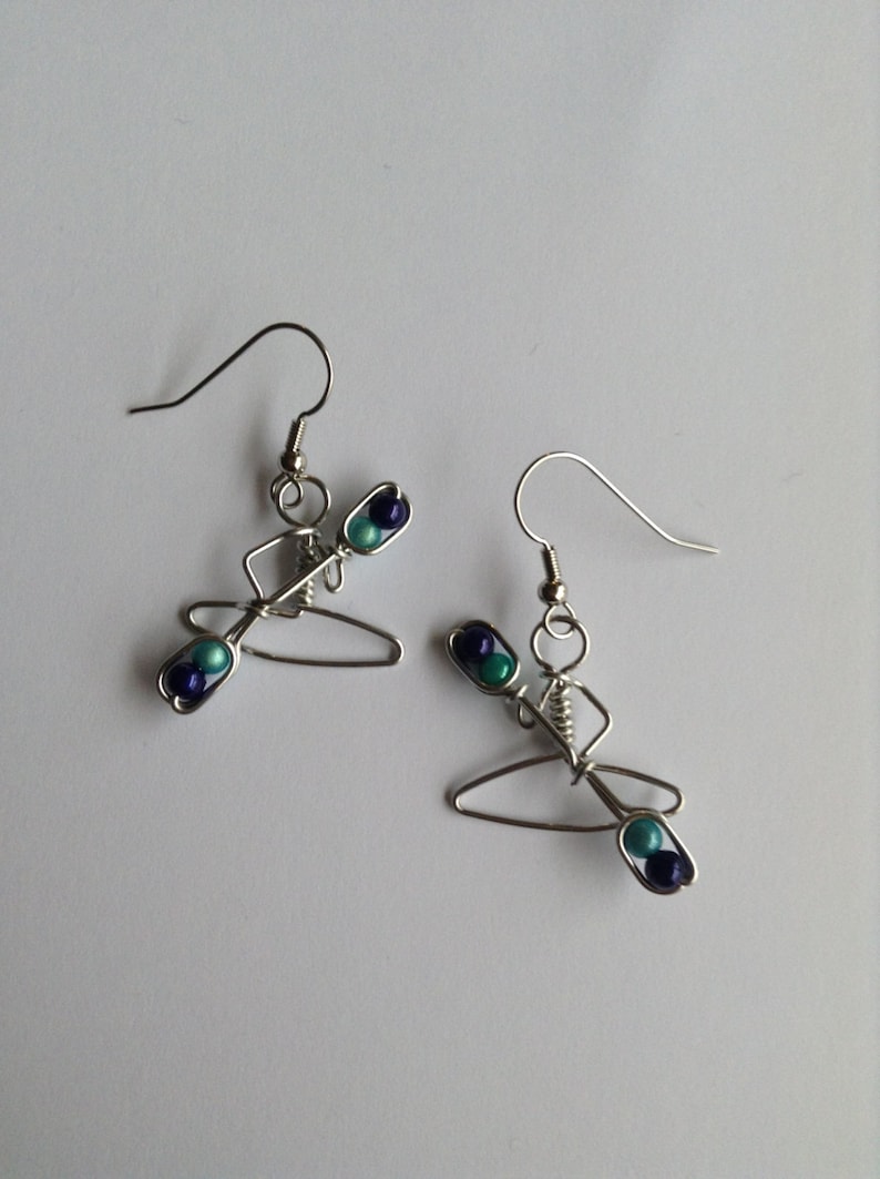 Kayak Earrings with Beads / Gifts for Kayakers / Turquoise Blue image 1