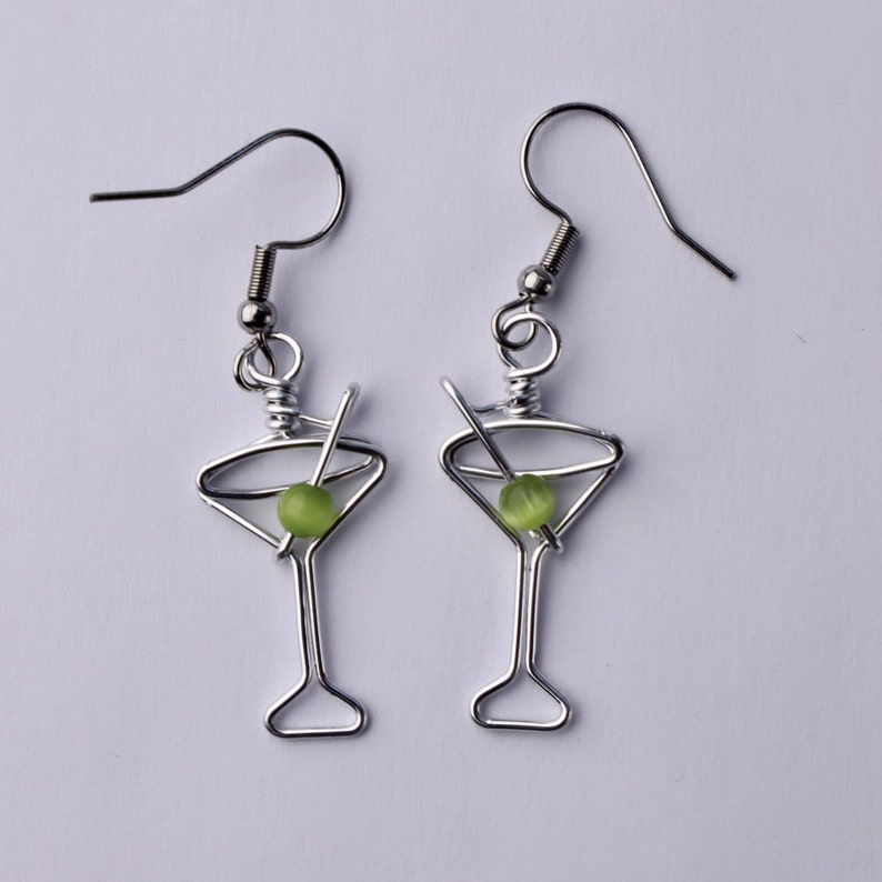 Martini Glass Earrings Unique Gift for Bartenders, Cocktail Earrings, Martini Olive image 4