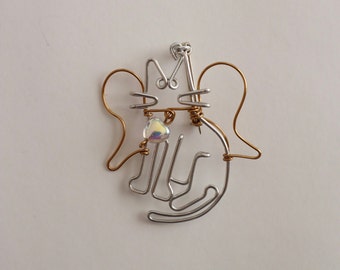 Cat Angel Brooch // Kitty Pin with Angel Wings and Heart Bead