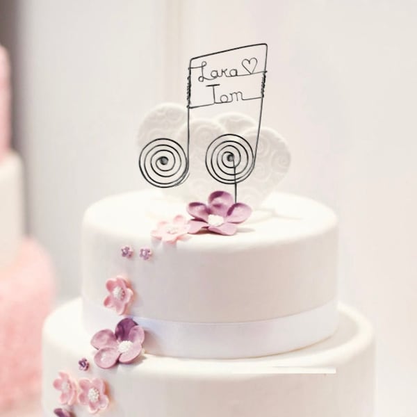 Music Note Wedding Cake Topper, Personalized with Bride and Grooms Names