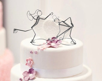 Hockey Player Groom and Figure Skater Bride Wedding Cake Topper