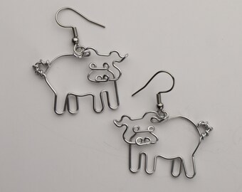 Wire Pig Body Earrings // Teacher Gifts // Dangling, Lightweight, Non-tarnish