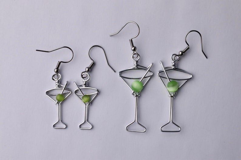 Martini Glass Earrings Unique Gift for Bartenders, Cocktail Earrings, Martini Olive image 9