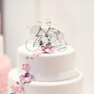 Extra Small 5 inch Personalized Tandem Riders Bike Wedding Cake Topper