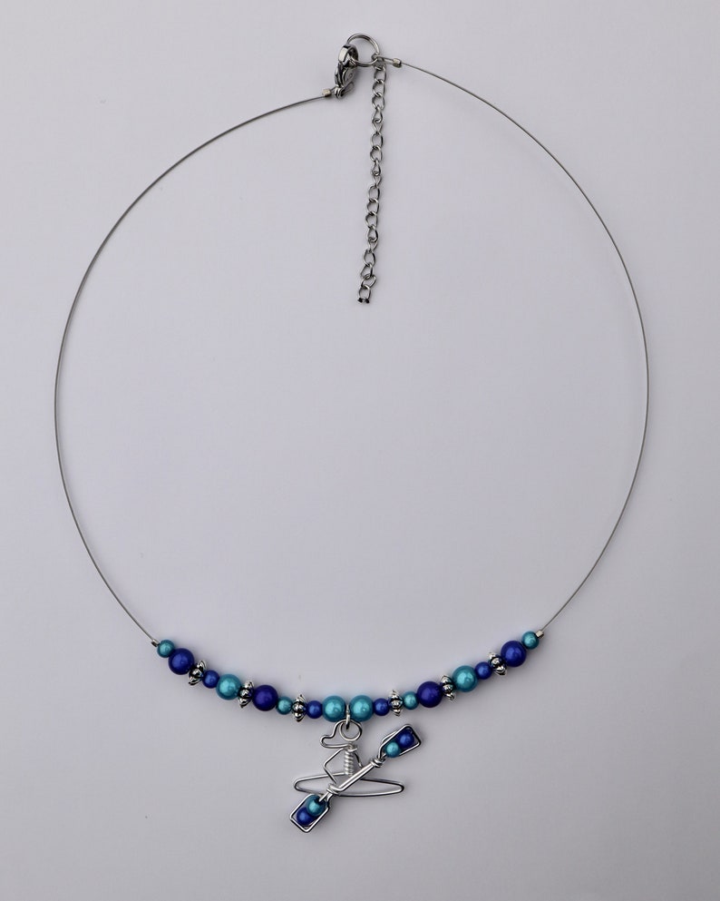 Kayak Pendant or Necklace with optional Turquoise and Royal Blue Miracle Beads image 4