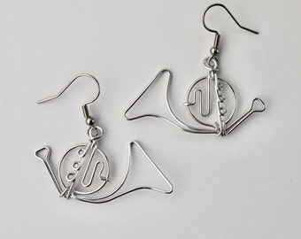 Wire French Horn Earrings Dangling, Lightweight, Custom Jewelry