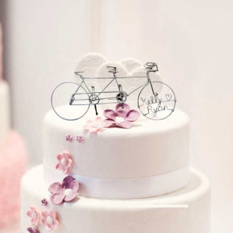 ETSY'S PICK Tandem Bicycle Wedding Cake Topper image 1