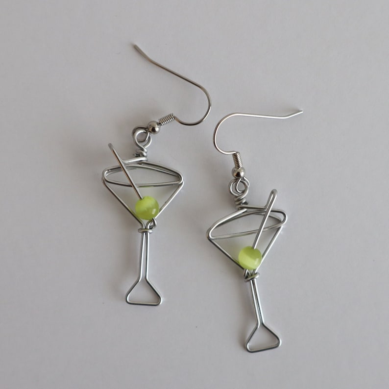 Martini Glass Earrings Unique Gift for Bartenders, Cocktail Earrings, Martini Olive image 7