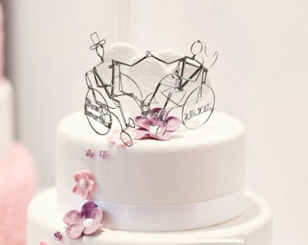 Wheelchair Wedding Cake Topper Personalized with Names and Date in Wheels