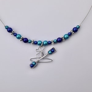 Kayak Pendant or Necklace with optional Turquoise and Royal Blue Miracle Beads image 1