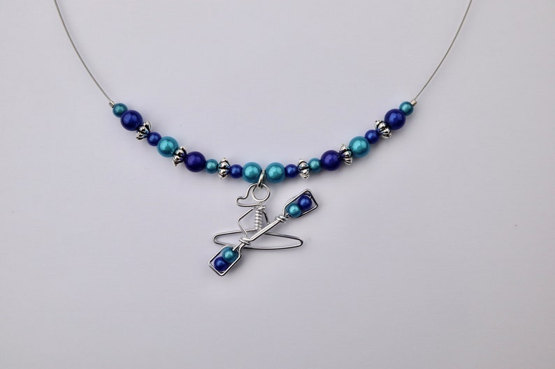 Kayak Pendant or Necklace with optional Turquoise and Royal Blue Miracle Beads image 1