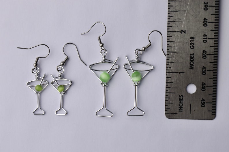 Martini Glass Earrings Unique Gift for Bartenders, Cocktail Earrings, Martini Olive image 5