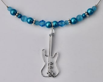 Wire Electric Guitar Pendant or Beaded Necklace