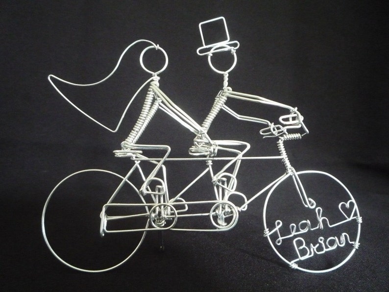 Personalized Tandem Bike Riders Wedding Cake Topper // Bicycle Wedding Gift image 4