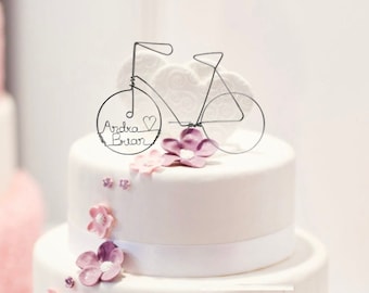 Minimalist  Bicycle Wedding Cake Topper Personalized